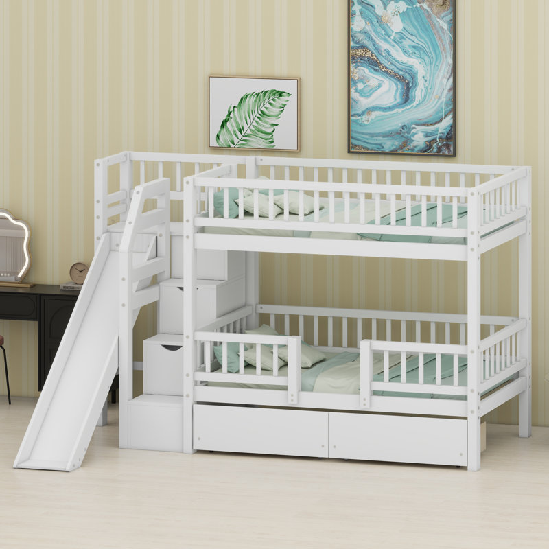 Lit superposé pour enfants avec rangement de tiroir intégré et escalier fonctionnel