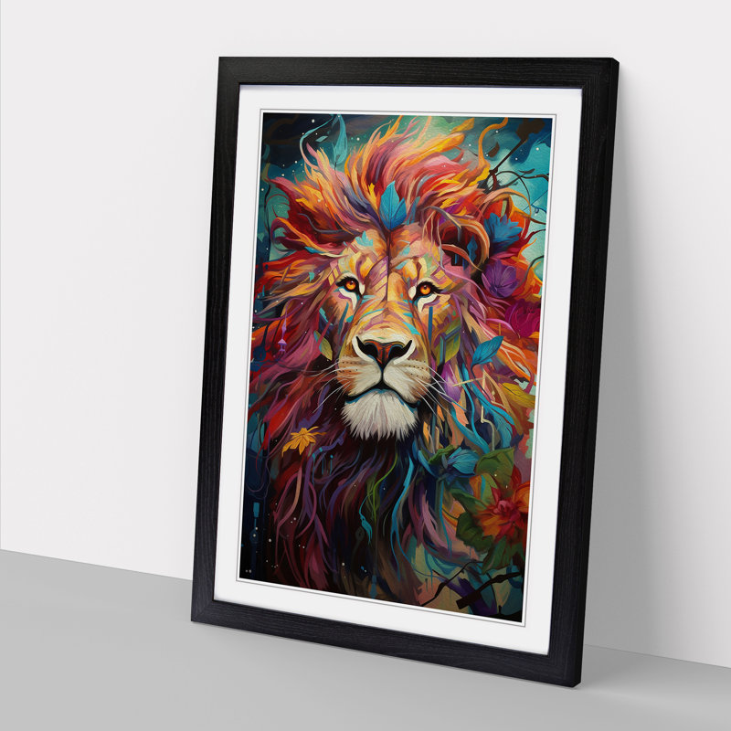 Lion Orphism - Single Picture Frame Print on Wood, Black, 34cm H x 25cm W x 2cm D