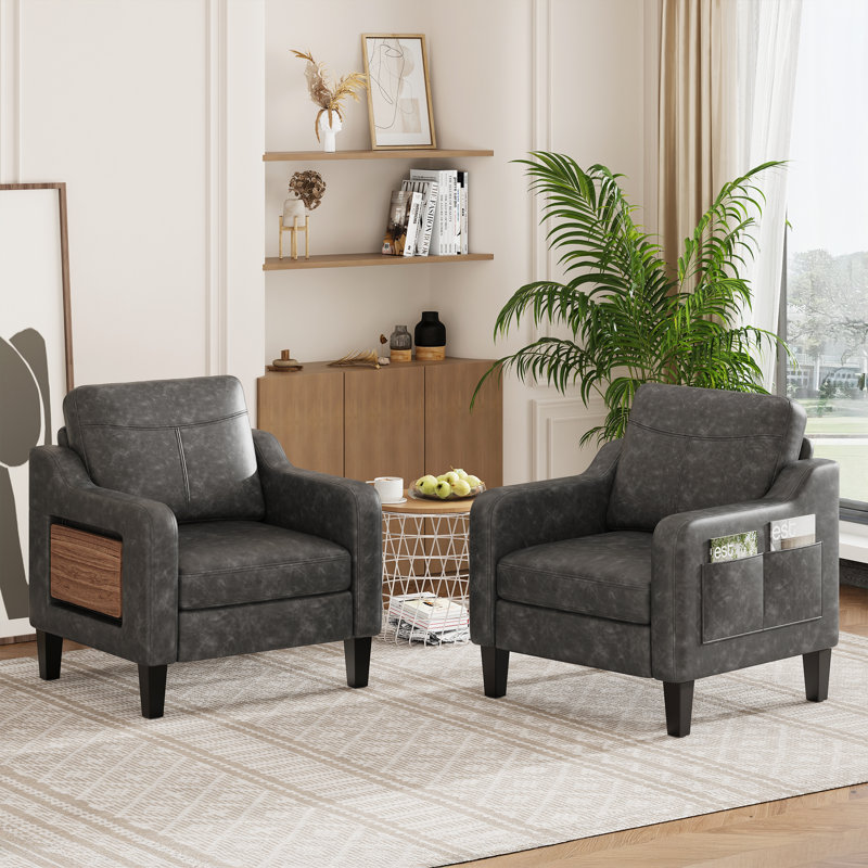 Fauteuil large en similicuir rembourré, Noir