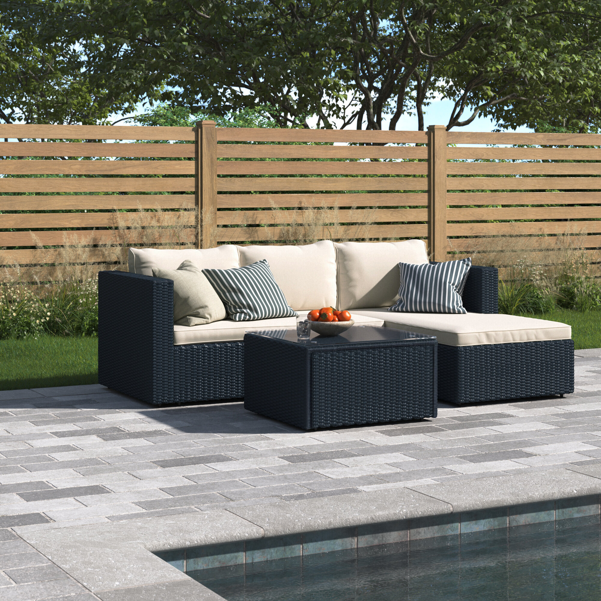 Winston Porter 3 Piece Rattan Sectional Seating Group with Cushions