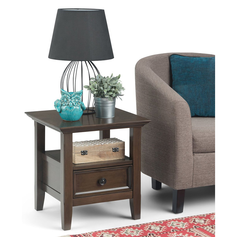 Amherst Solid Wood Transitional Narrow Rectangular End Table with Drawer and Open Shelf, Farmhouse Gray, 20" H x 19" W