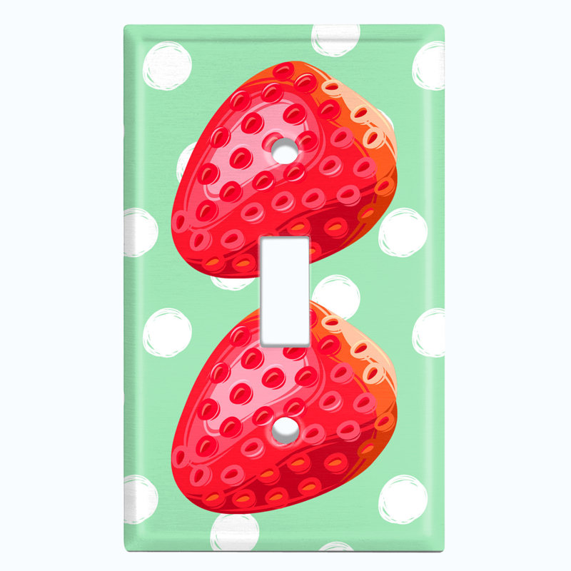 Metal Light Switch Plate Outlet Cover (Red Strawberry Polka Dot Green - Single Toggle)