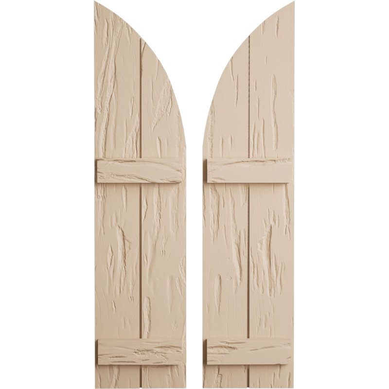Pecky Cypress Two Board Joined B-n-B w/Quarter Round Arch Top Shutters, 60" H x 11" W