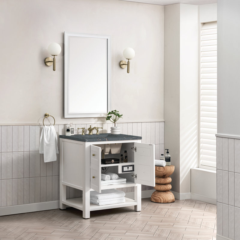 Breckenridge 30'' Single Bathroom Vanity with Top, Bright White, 8" Widespread, Parisien Bleu