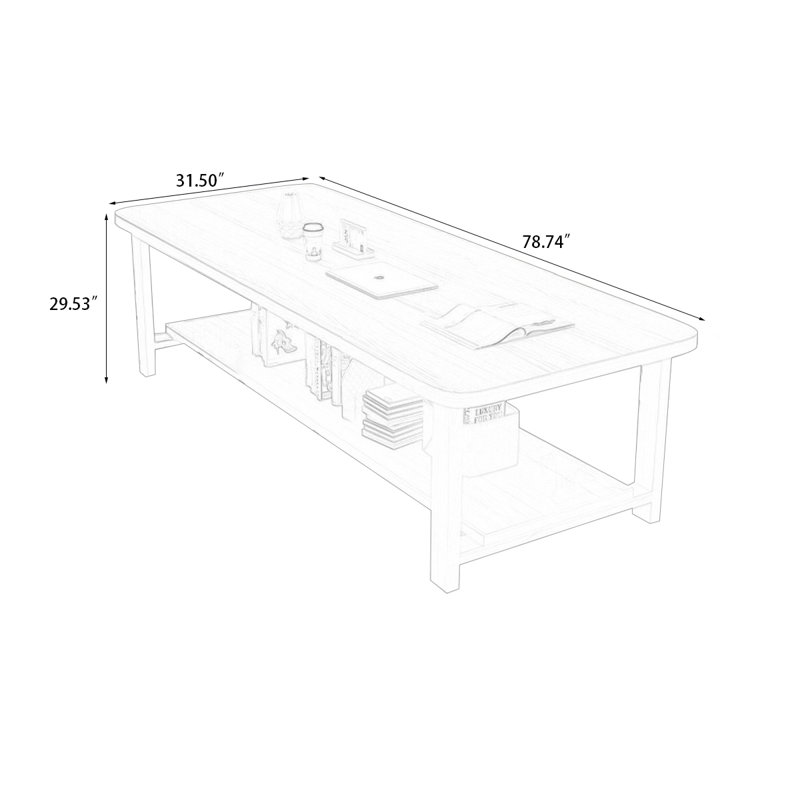 Rectangular Solid Wood Dining Table, 29.53"H x 78.74"L x 31.5"W, Nut-Brown