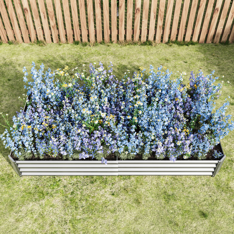 Ensemble de lit à fleurs surélevé en métal argenté - 27 pieds cubes Pi. Capacité de terre, rouille, installation facile pour les jardins 11,87 po Hauteur, 2,17 pi