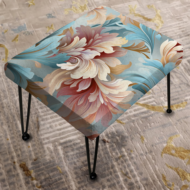 Pink And Blue Damask Flowering - Damask Rectangle Ottoman