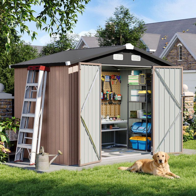 8'x 6' Outdoor Metal Storage Shed with Base, 8'x 6'