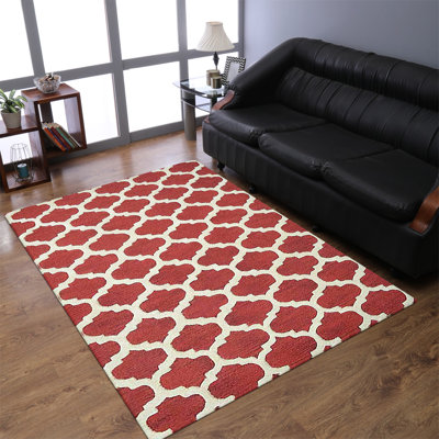 HAND TUFTED WOOL ECO-FRIENDLY AREA RUGS - Red & White Color | Geometric Design