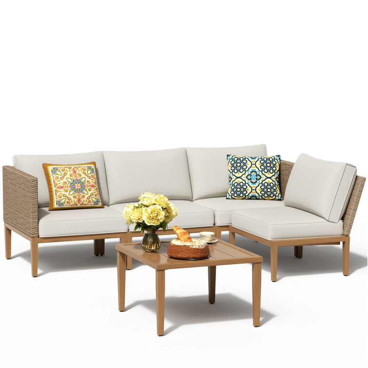 5-Pieces Outdoor Manual Weaving Wicker Rattan Patio Conversation Sets with Cushion