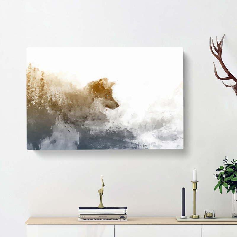 Wolf In The Wilderness In Abstract - Wrapped Canvas, 50cm H x 76cm W x 3cm D