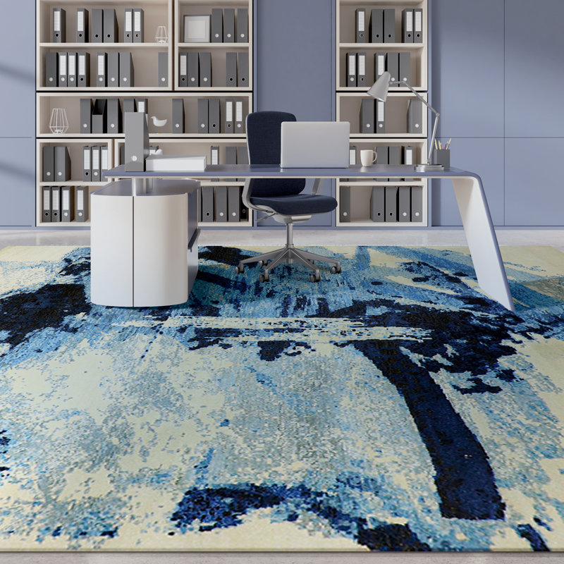 Hand Knotted Abstract Area Rug, Rectangle 9' x 12'