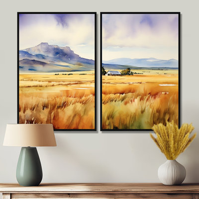 Wyoming Yellow Prairies - Green Modern Wall Art 2-Panels