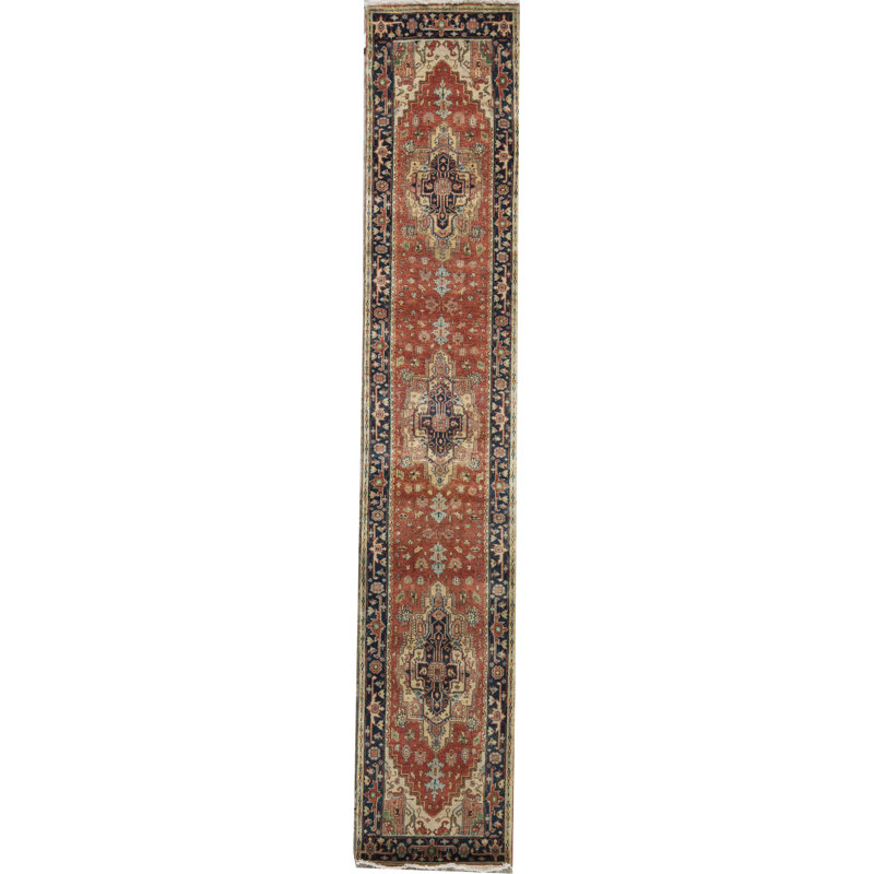 Hand-Knotted High-Quality Red and Blue Runner
