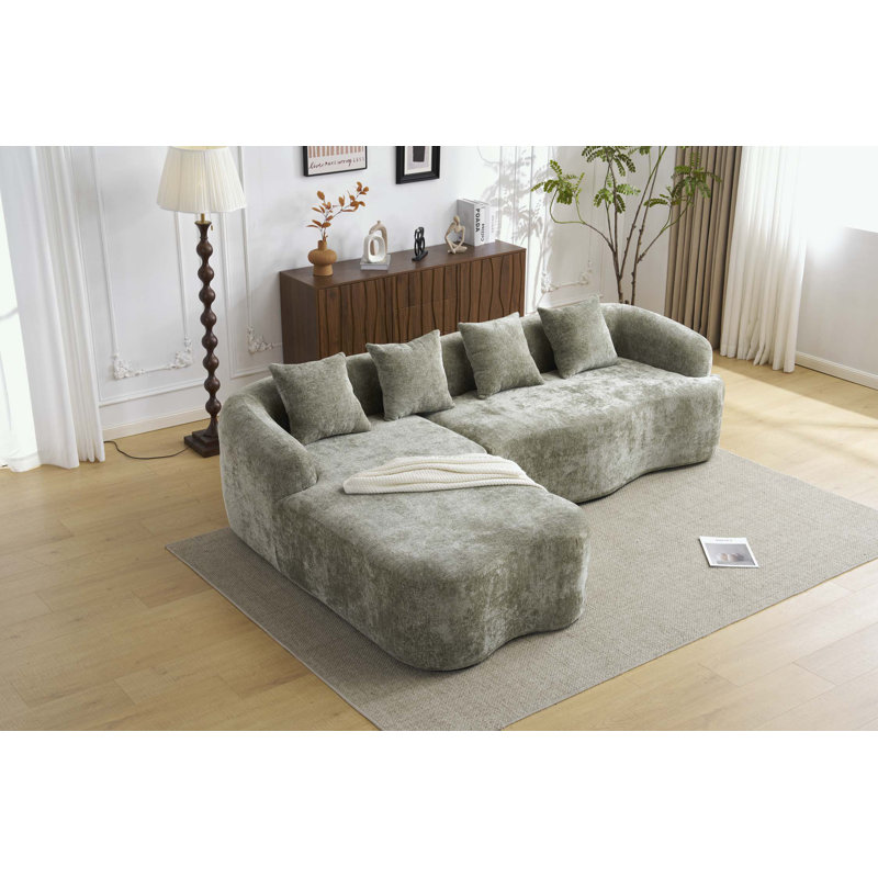 Canapé modulaire en L avec méridienne incurvée, Mélange de polyester vert