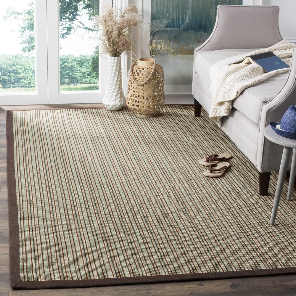 Beige Purple Striped Jute Rug, Rectangle 9' x 12'