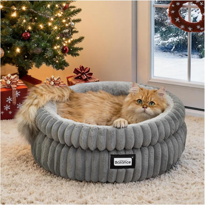 Lit pour chat Lit pour chat, lit rond pour chat lavable pour chats d'intérieur, lit super doux pour animal de compagnie en fausse fourrure pour chiot et chaton avec fond antidérapant