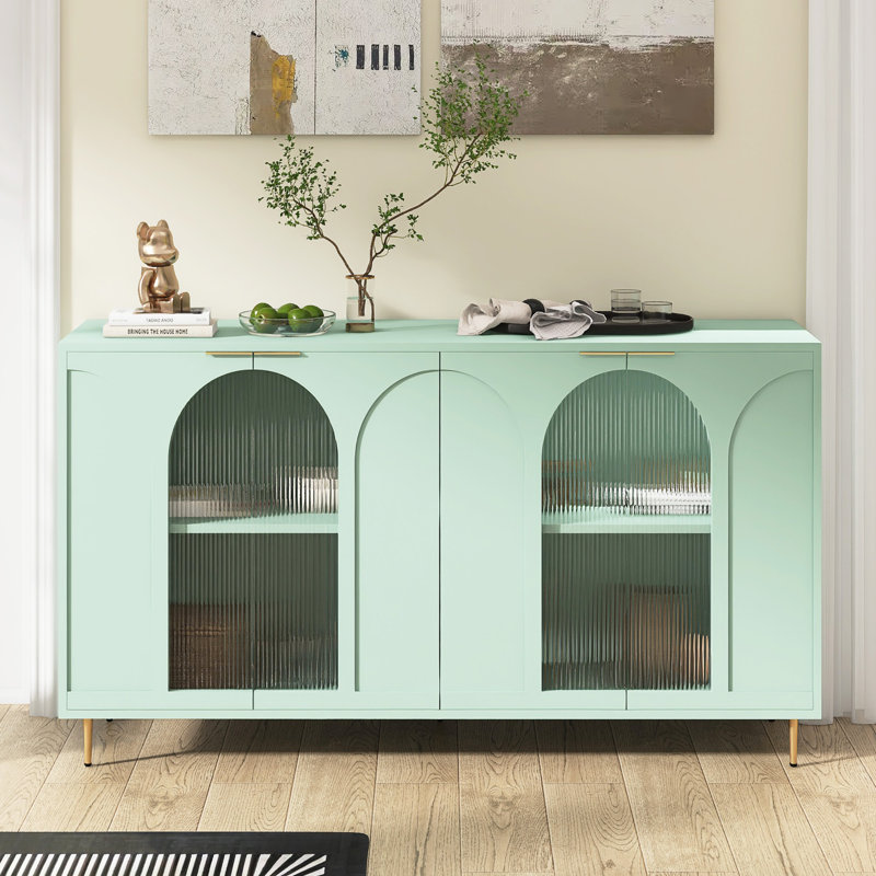 60" W 4-Doors Sideboard With Adjustable Shelves, Mint Green