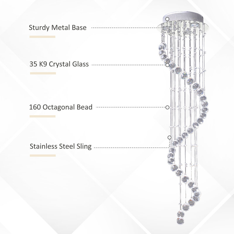 Highcliffe Modern Crystal Droplet Ceiling Light Stainless Steel Bedroom Hallway