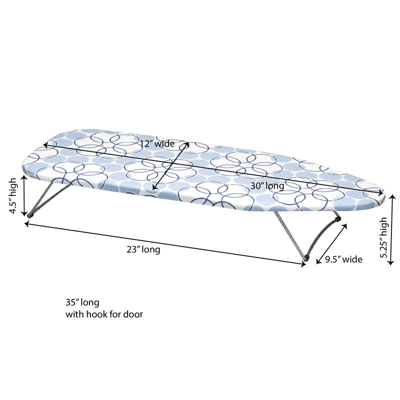 Compact Steel Tabletop Ironing Board with Blue Pattern Cover