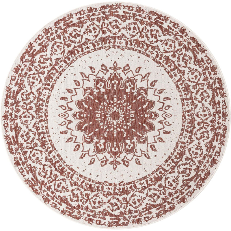 Contemporary Hitchens Runner Rug Rust Red Color, Round 7'10"