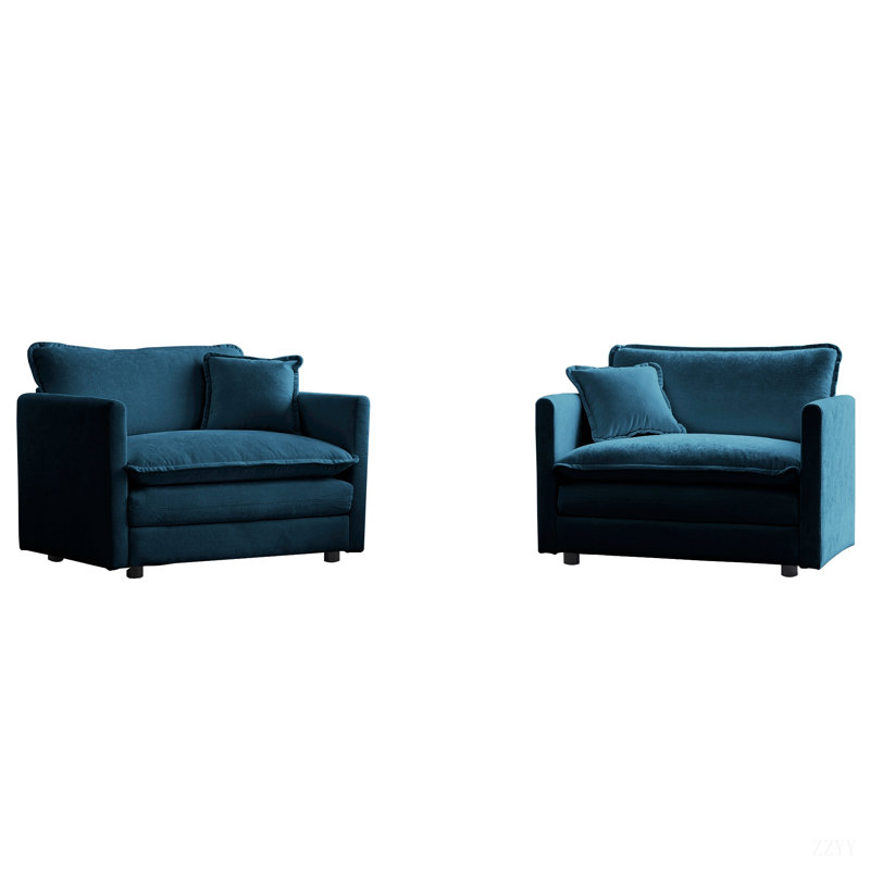 Deep Seat Chenille Sofa Set, Modern Sofa For Living Room Office Lounge, Blue Chenille