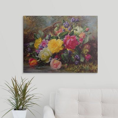 «Alexica Roses by a Pond on a Grassy Bank» par Albert Williams, reproduction d'art
