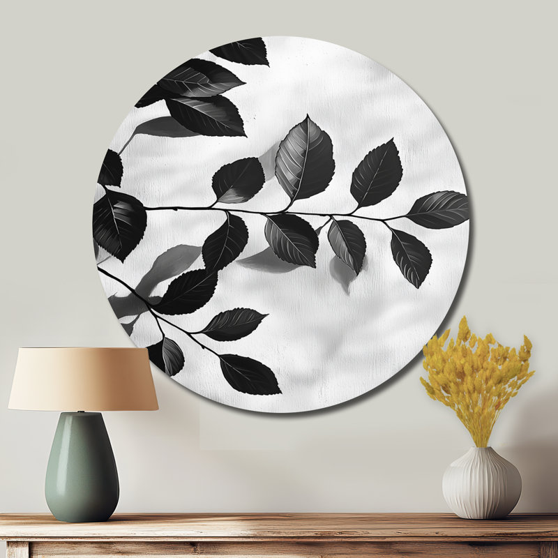 «Black Leaves Shadow Silhouette I - Leaves», impression murale en métal, H 16 po x l 16 po