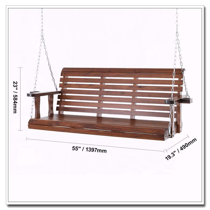 Balancelle en bois avec porte-gobelets et grande capacité, brun