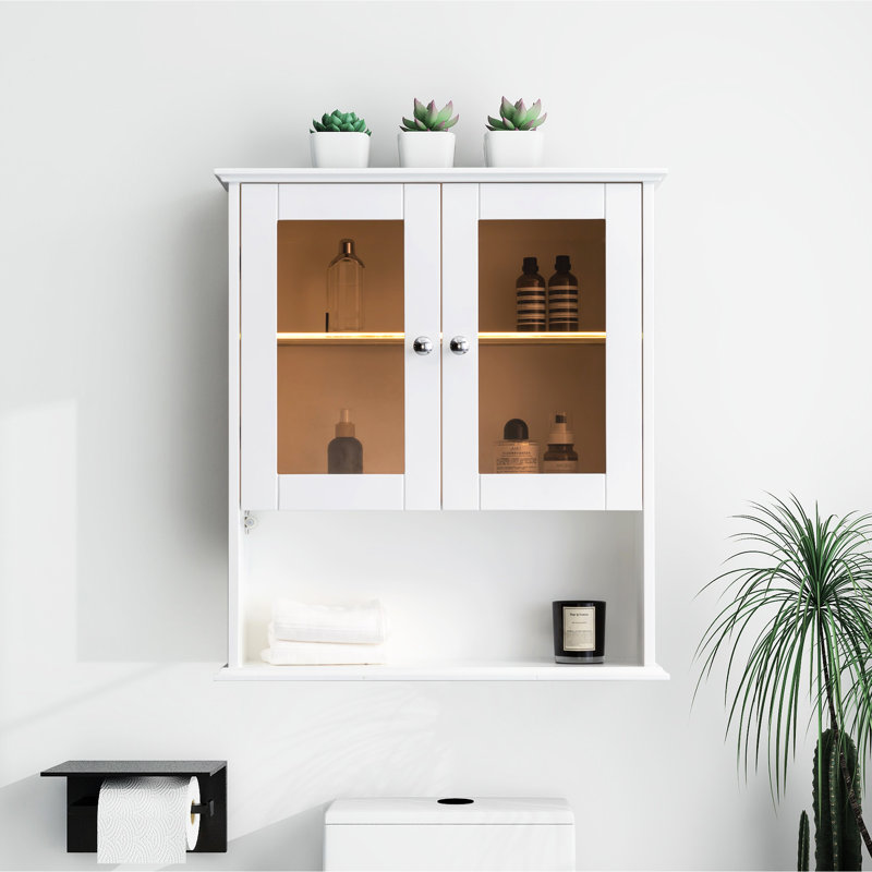 Armoire à pharmacie murale blanche, conception améliorée, assemblage facile, idéal pour l'organisation d'articles de toilette dans la salle de bain, 26,28 po de profondeur, 7,78 po de hauteur, charnières à utilisation facile, rangement polyvalent