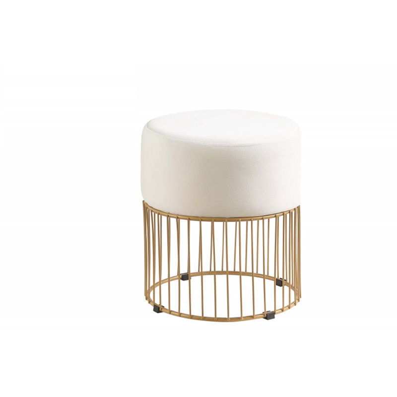 1Pc Round Velvet Accent Ottoman With Luxurious Gold Frame, Comfy Upholstered Ottoman, Cream