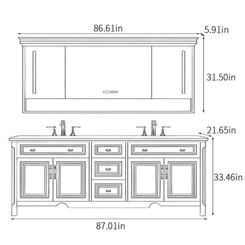 Armoire de salle de bain intelligente de style américain, 87", Noir