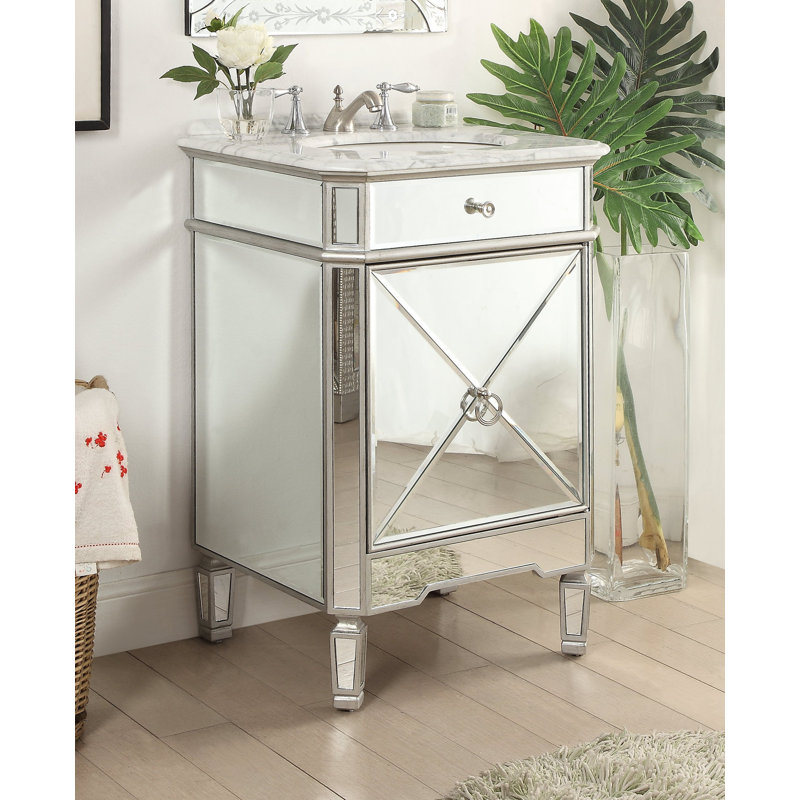 Lovett 24'' Single Bathroom Vanity with Stone Top, Sliver/Mirrored