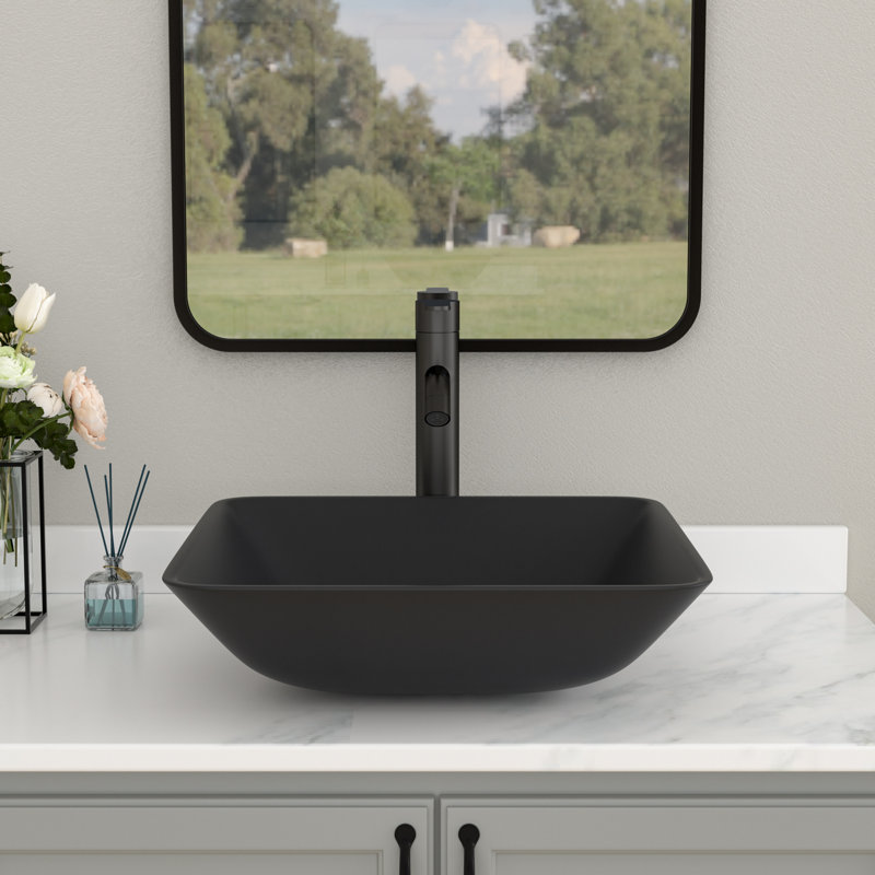 Lavabo de salle de bain en verre trempé carré de 16 po x 16 po L 16 po x l 16 po