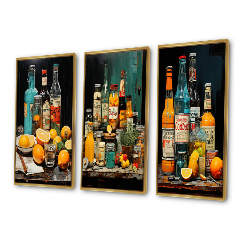 Zeste urbain cocktail et condiments, Cadre flottant doré, H 28 po x l 36 po
