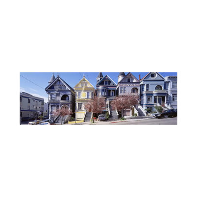 Cars Parked In Front Of Victorian Houses, San Francisco, California, USA - Wrapped Canvas Panoramic Print