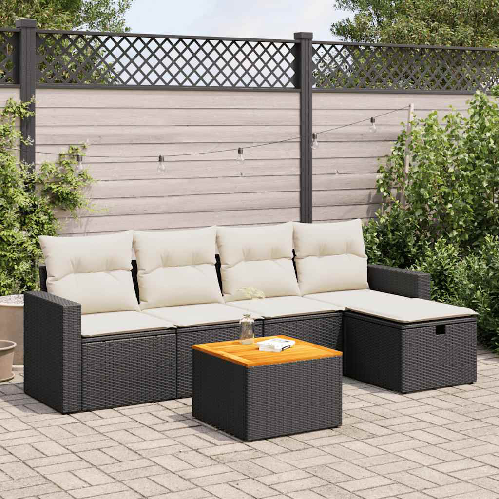 Vidaxl 6-Tlg. Garten-Sofagarnitur Mit Kissen Schwarz Poly Rattan