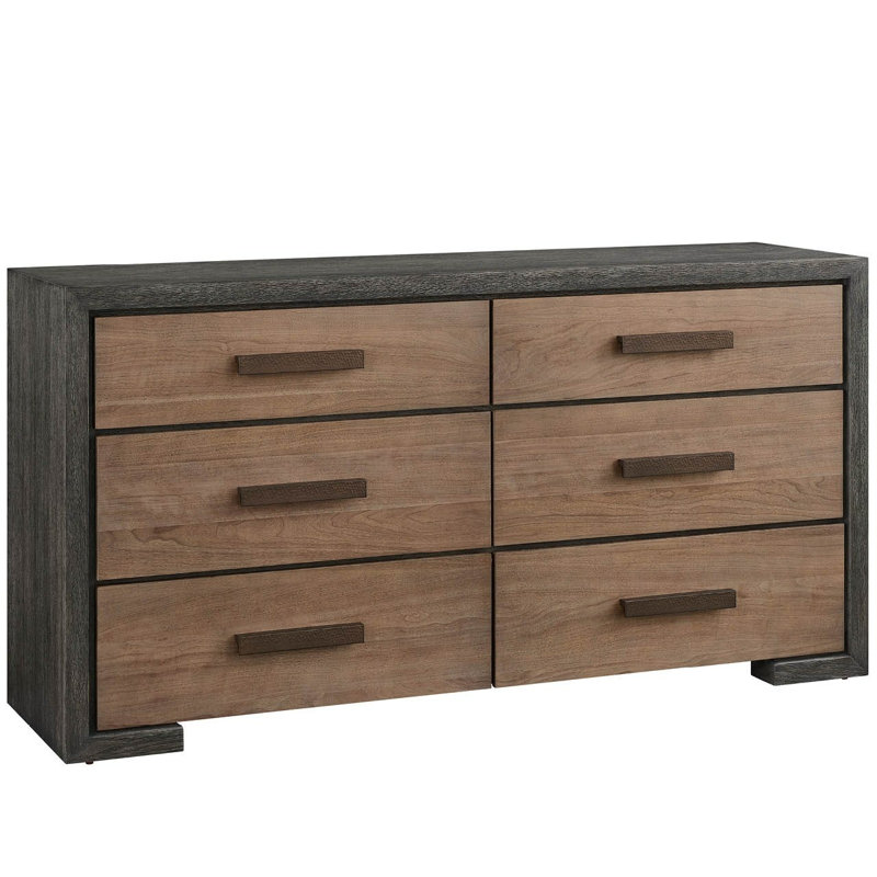 Modern Veil Dresser 68" Wide Two-Tone Veil Oak Finish Six Drawer Component, Dark Brown and Tan