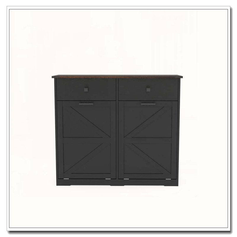 Armoire de tri de lessive, poubelle basculante, Noir