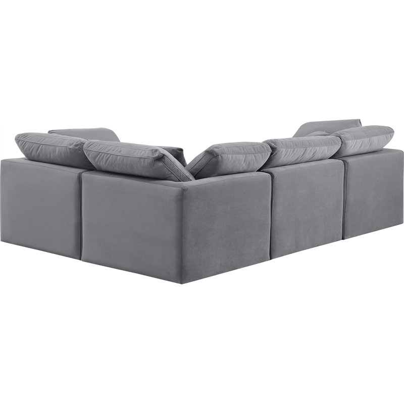 Itala Velvet L-Shaped Sectional Reversible, Grey Velvet