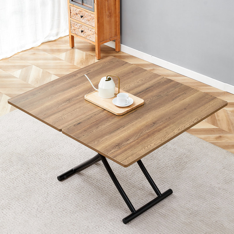 Table élévatrice multifonctionnelle avec 0,8 pouce d'épaisseur, pieds en métal noir, bois texturé, convient pour le bureau, le bureau et la toilette, bureau moderne à hauteur réglable, café, salle à manger, pieds