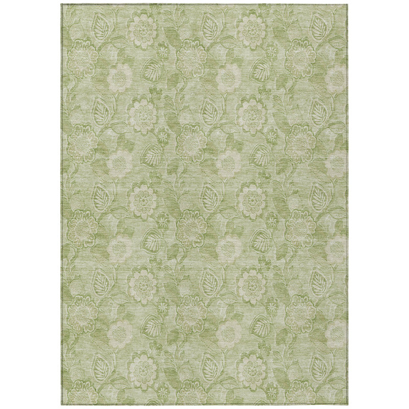 Machine Washable Indoor/Outdoor Xhevrie Sage Rug, Rectangle 2'6" x 3'10"
