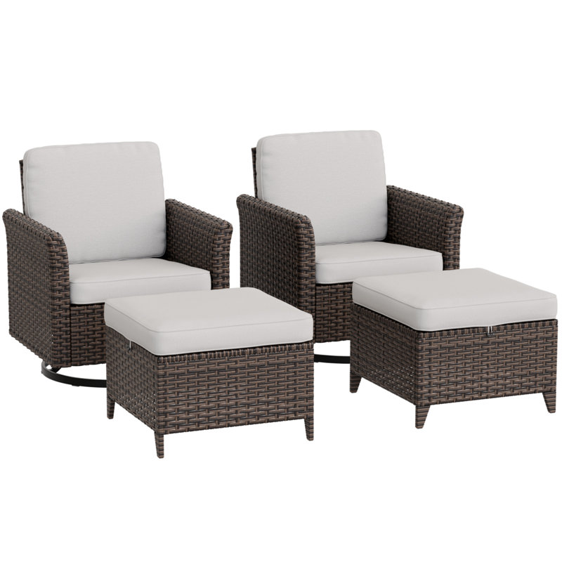 Beige Cushioned Brown Wicker 4-Piece Patio Conversation Set