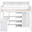 Lit mezzanine simple avec cadre de sécurité et tablette de rangement, bureau en bois blanc-727716338