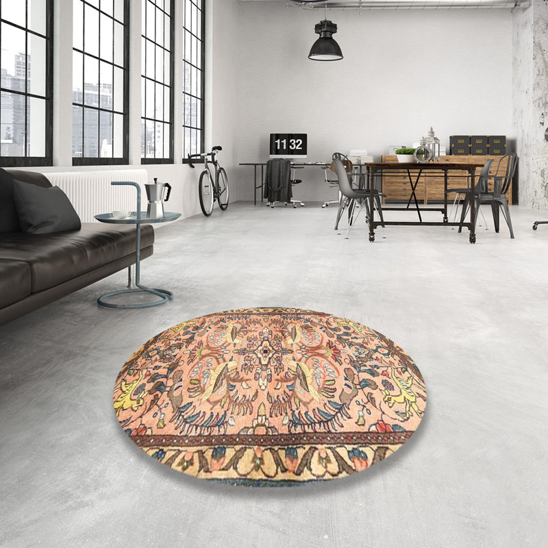Tapis traditionnel beige/vert/crème, Rond 3 pi