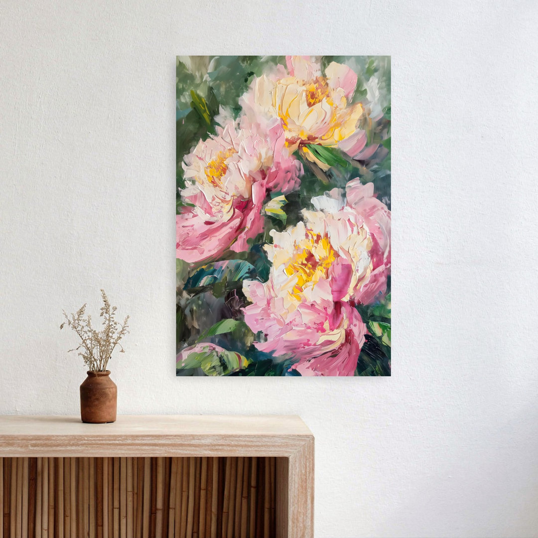 Pink Peonies Floral Abstract Contemporary Delicate Vibrant Peony Flower Nature Wall Art Print
