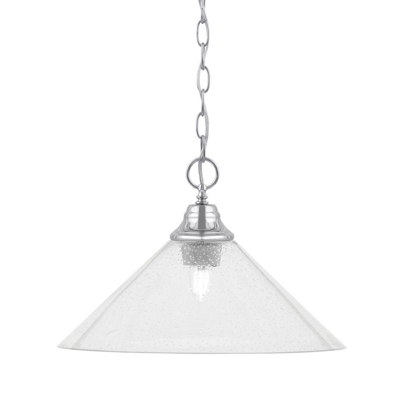 Luminaire suspendu à chaîne avec verre Aeronwen, H 10,5 po x l 16 po x P 16 po, Transparent, Chrome poli