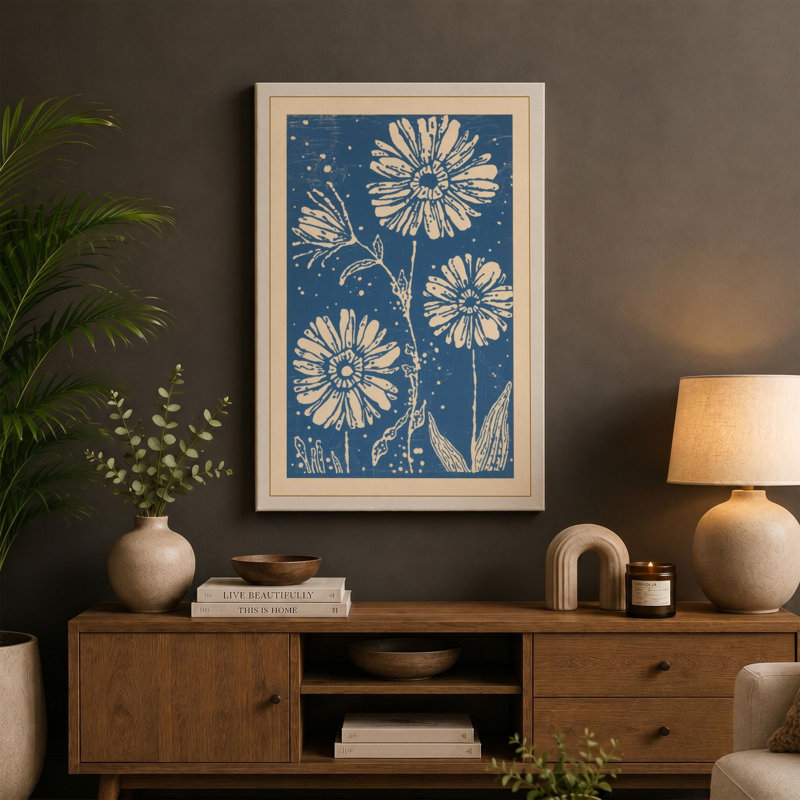 Daisy Study Botanical - Wrapped Canvas, 24x16 - 61.0 x 40.6 cm, Terracotta Border