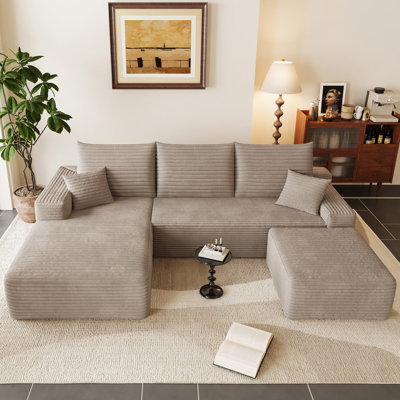 Canapé modulaire 95 po avec repose-pieds Cloud, canapé en forme de U moderne avec siège profond, canapé confortable en velours côtelé 3 places, canapé en mousse à mémoire de forme pour salon, sans assemblage