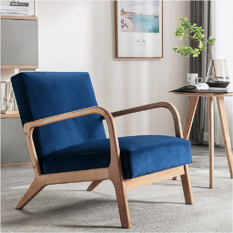 Chaise rembourrée en microfibre de style rétro, Velours bleu